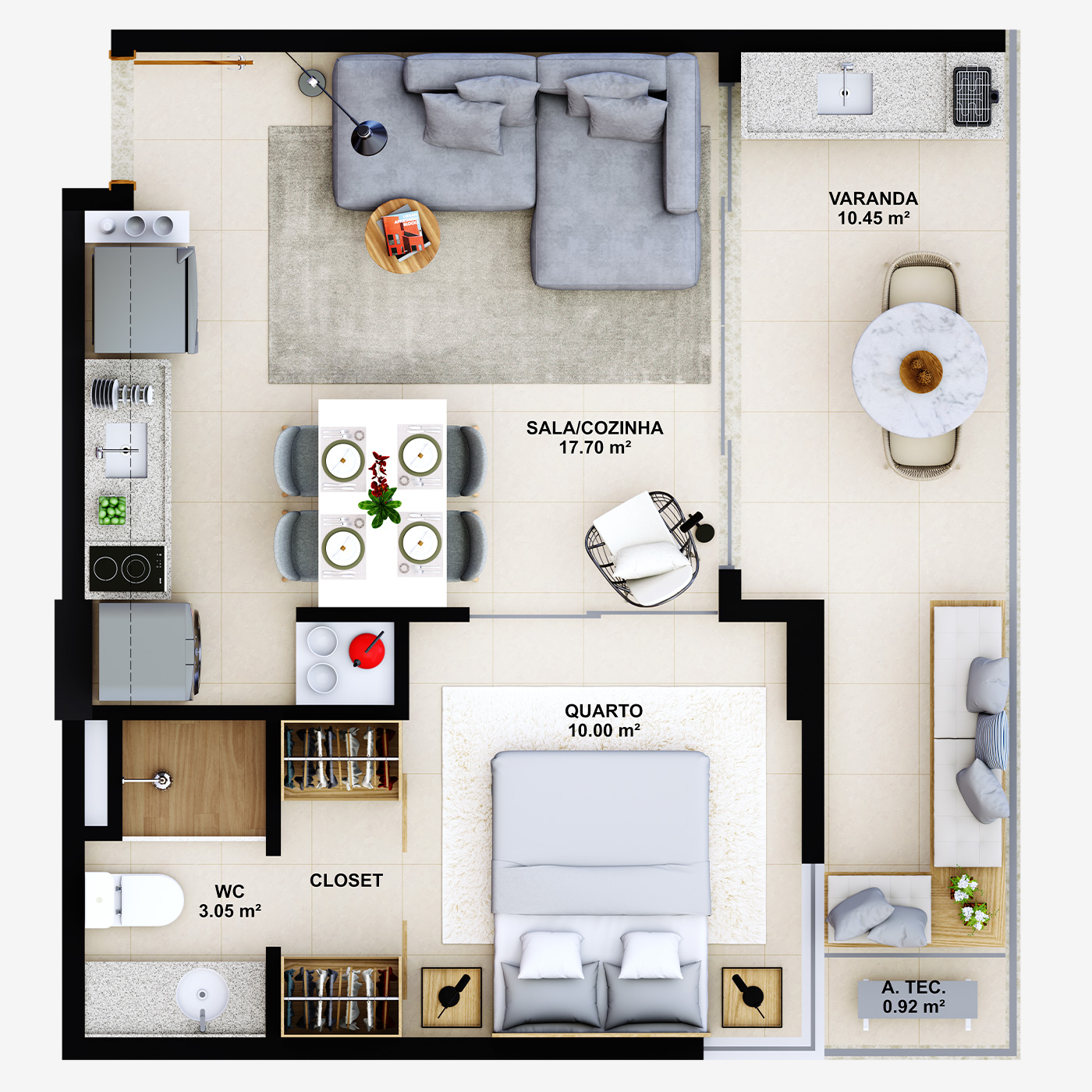 Planta tipo C - 42.12 m²
