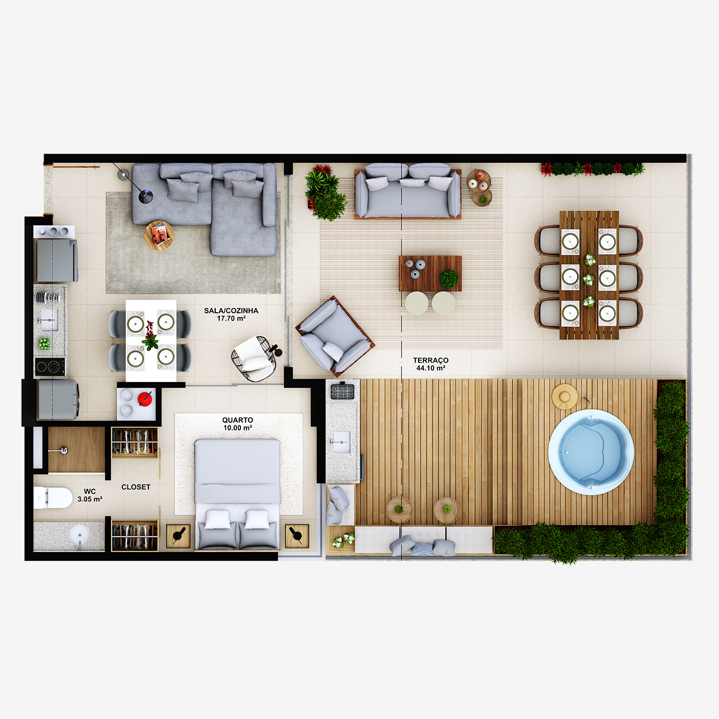 Planta tipo F - 74.85 m²