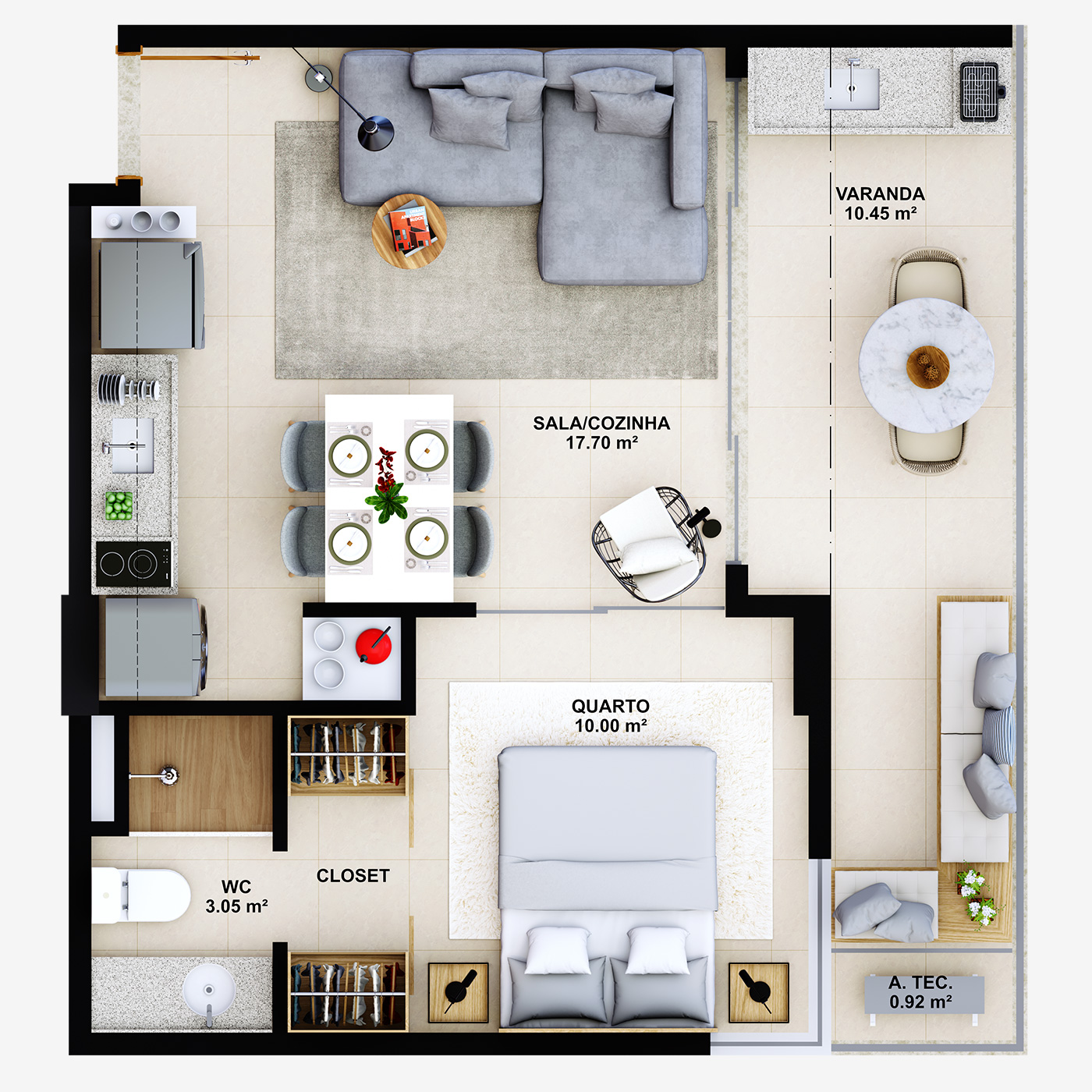 Planta tipo I - 42.12 m²