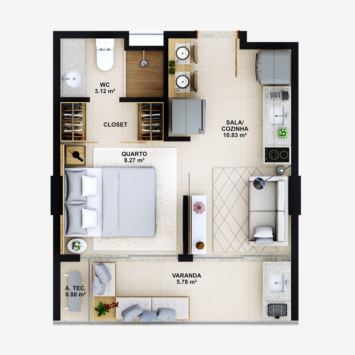 Planta tipo B - 28.88 m²