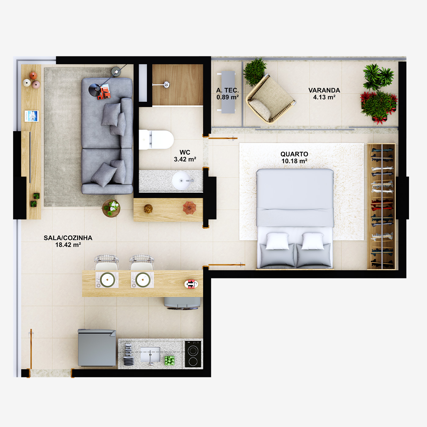 Planta tipo E - 37.04 m²
