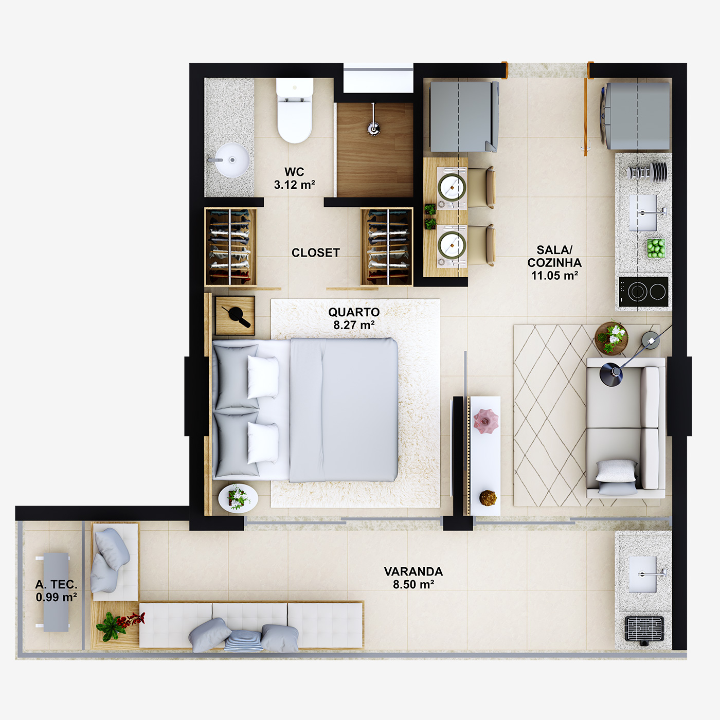 Planta tipo G - 31.93 m²