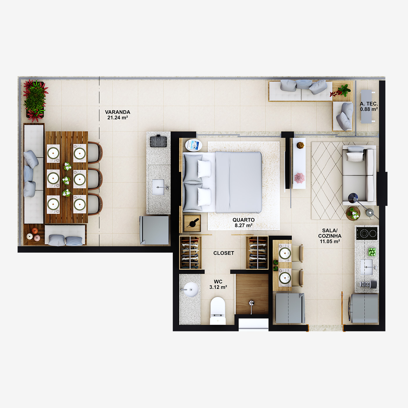 Planta tipo H - 44.56 m²