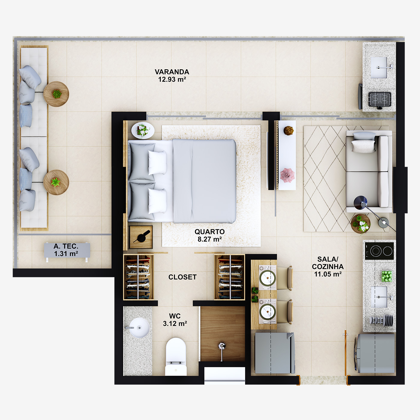 Planta tipo J - 36.68 m²