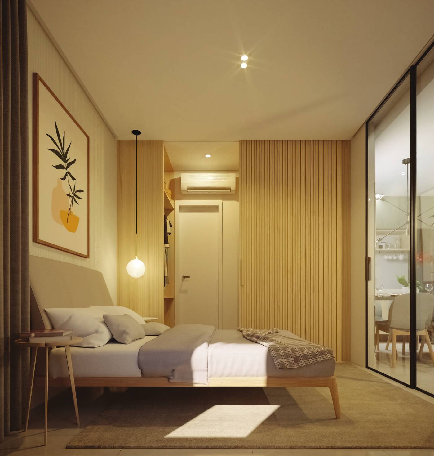 Perspectiva ilustrada da suíte da plantas tipo C e I