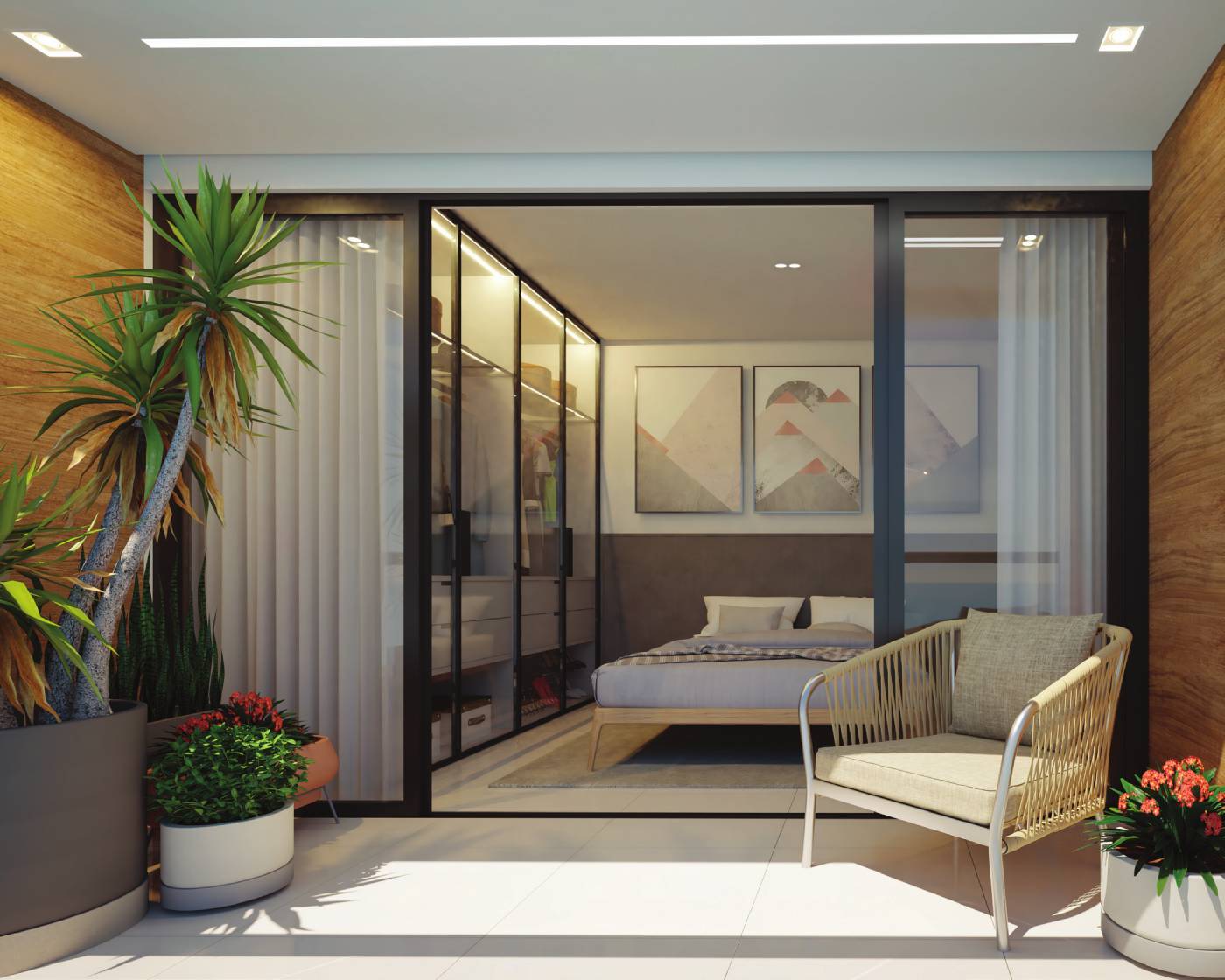 Perspectiva ilustrada da suíte planta tipo E