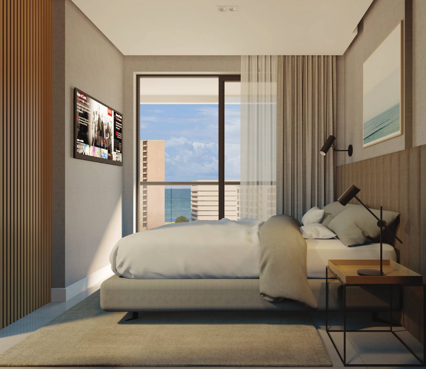 Perspectiva ilustrada da suíte plantas tipo A e B