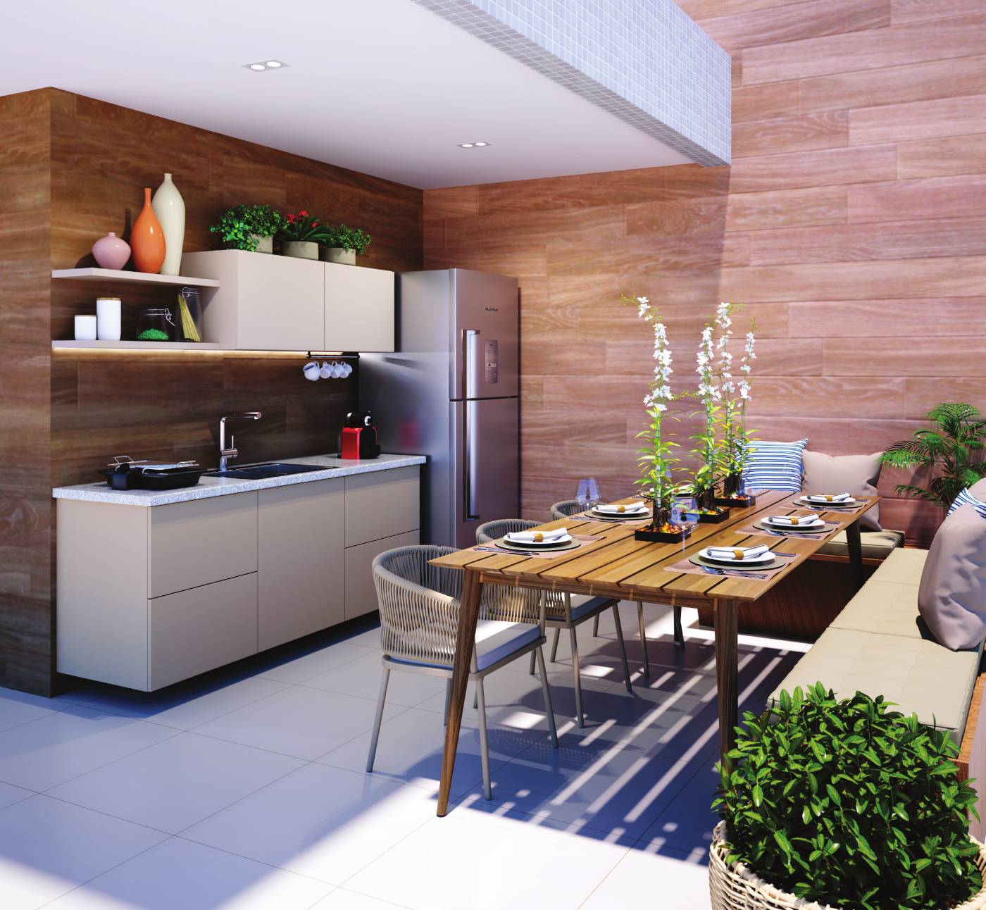 Perspectiva ilustrada do terraço planta tipo H